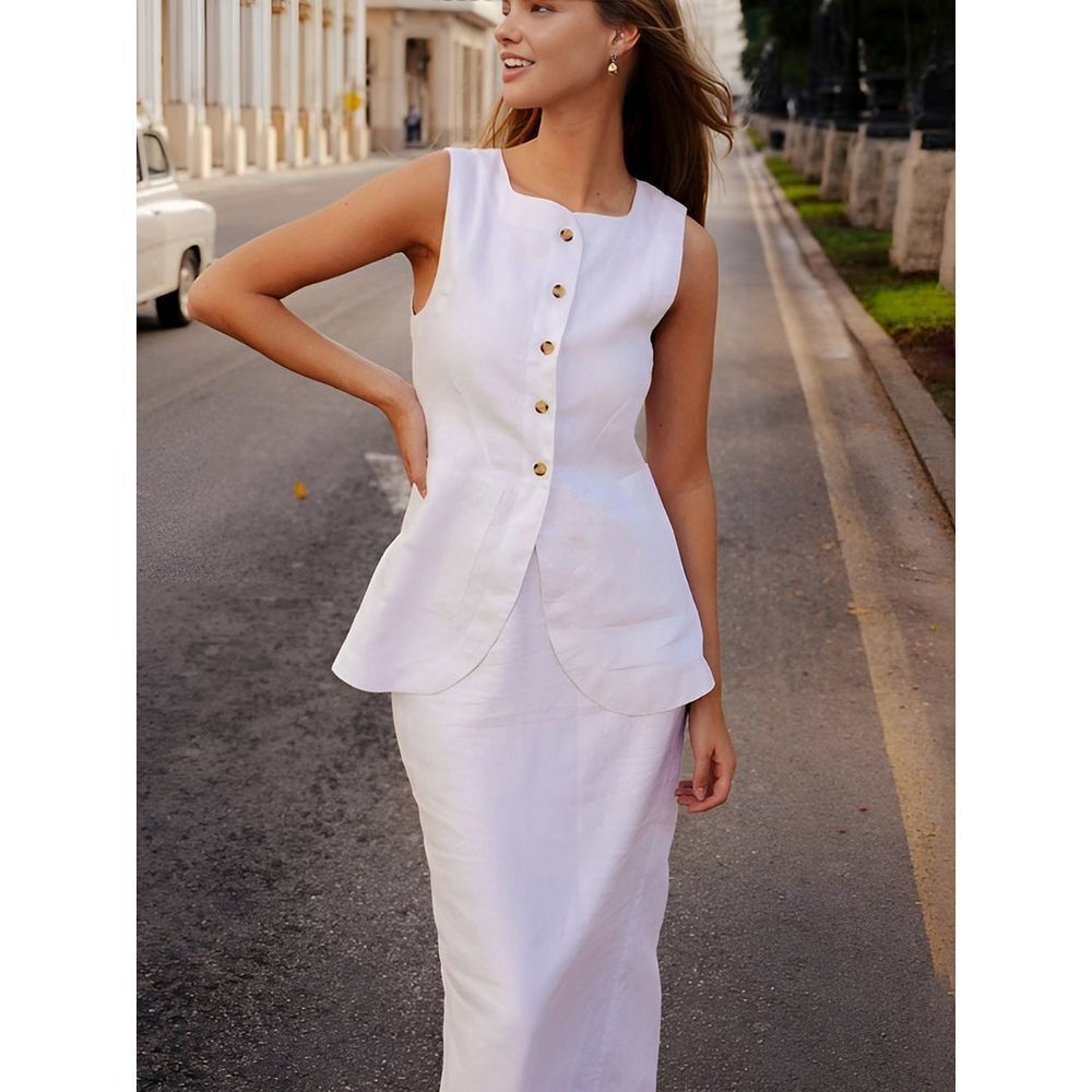 Commense Cotton Blends Skirt Set white size S/4 - Picture 3 of 5